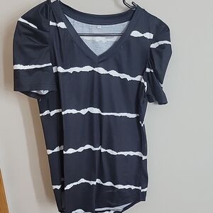 Black and White Striped V-Neck Women's Top